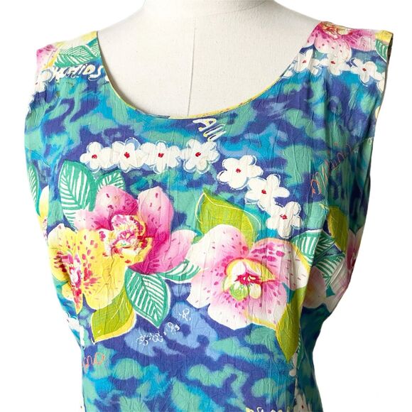 Vintage Jams World Orchids of Hawaii Floral Print Mini Dress Size 7 Small - Picture 2 of 4